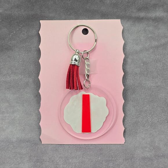 Letter Keychain Clear Silver Circle Handmade Acrylic Tassel Flower I Red - Picture 1 of 3